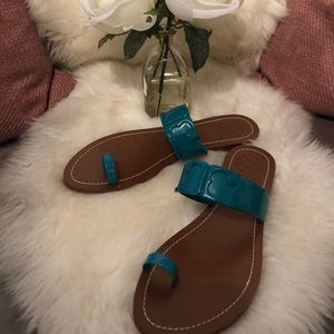 Tory Burch One Finger Teal Patent Leather Sandal